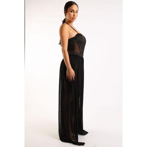 Doublebabyjoy Women Sexy Sheer Mesh 1 Piece Bodysuit Dress See-Through Spaghetti - Picture 7 of 11